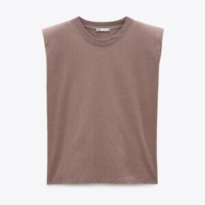 ZARA Mauve Shoulder Pad Minimalist Cotton Shirt S (Oversized)